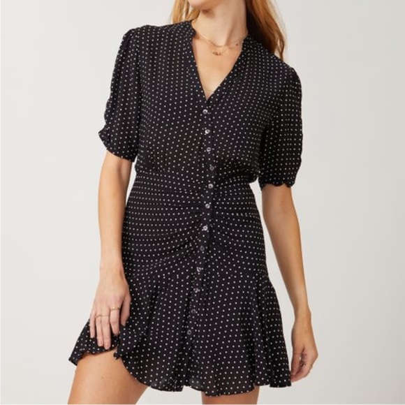Free People Pippa Short Sleeve Ruched Polkadots Dress Size XS - Picture 1 of 16